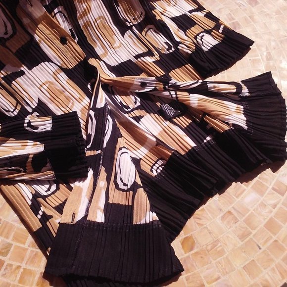 Vintage Y2K Pleated Blouse Sz-L Ringer Mod Print - Picture 5 of 10